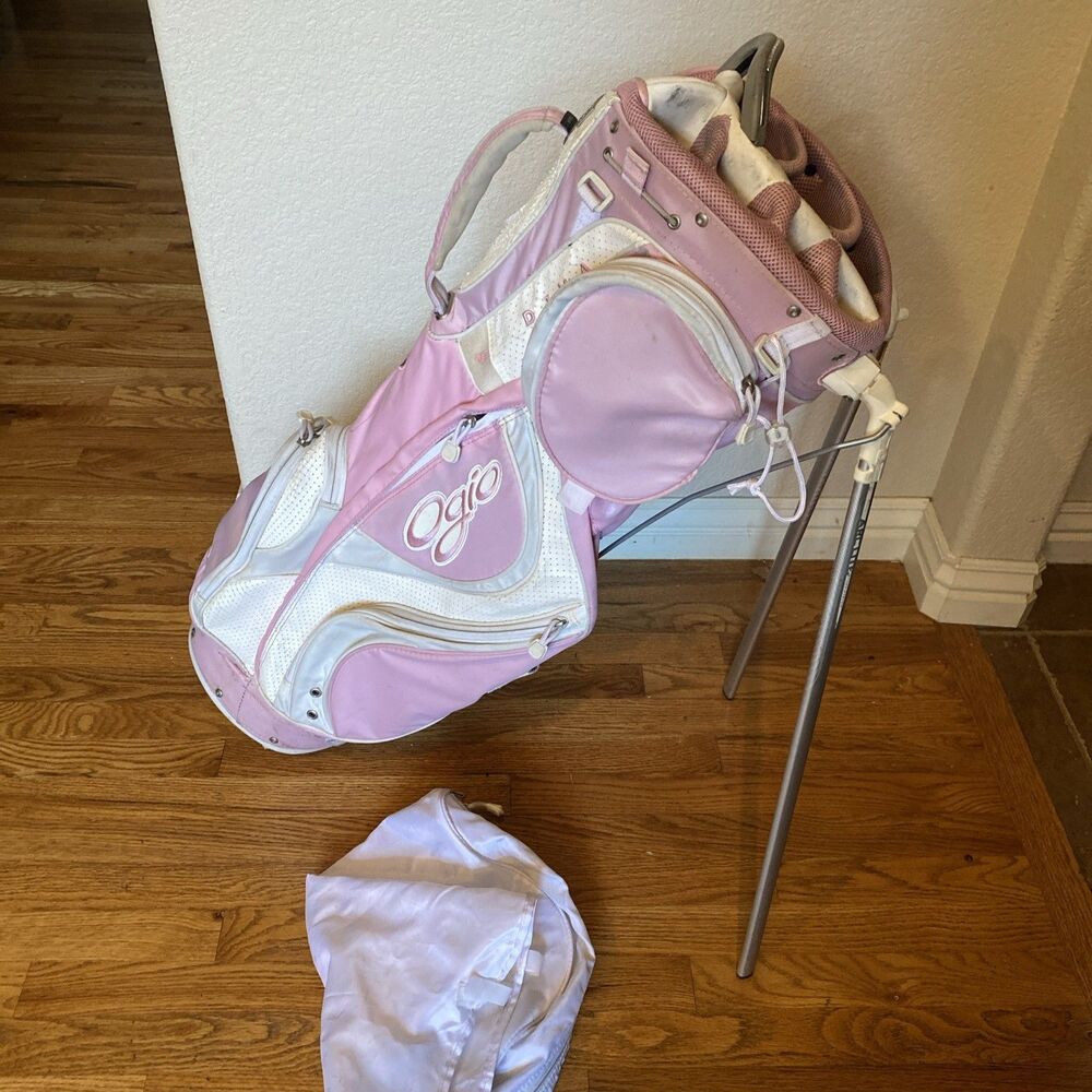 Ogio Diva 8 Way Divider Ladies Pink & White Golf Stand Bag W/ Rain Cover